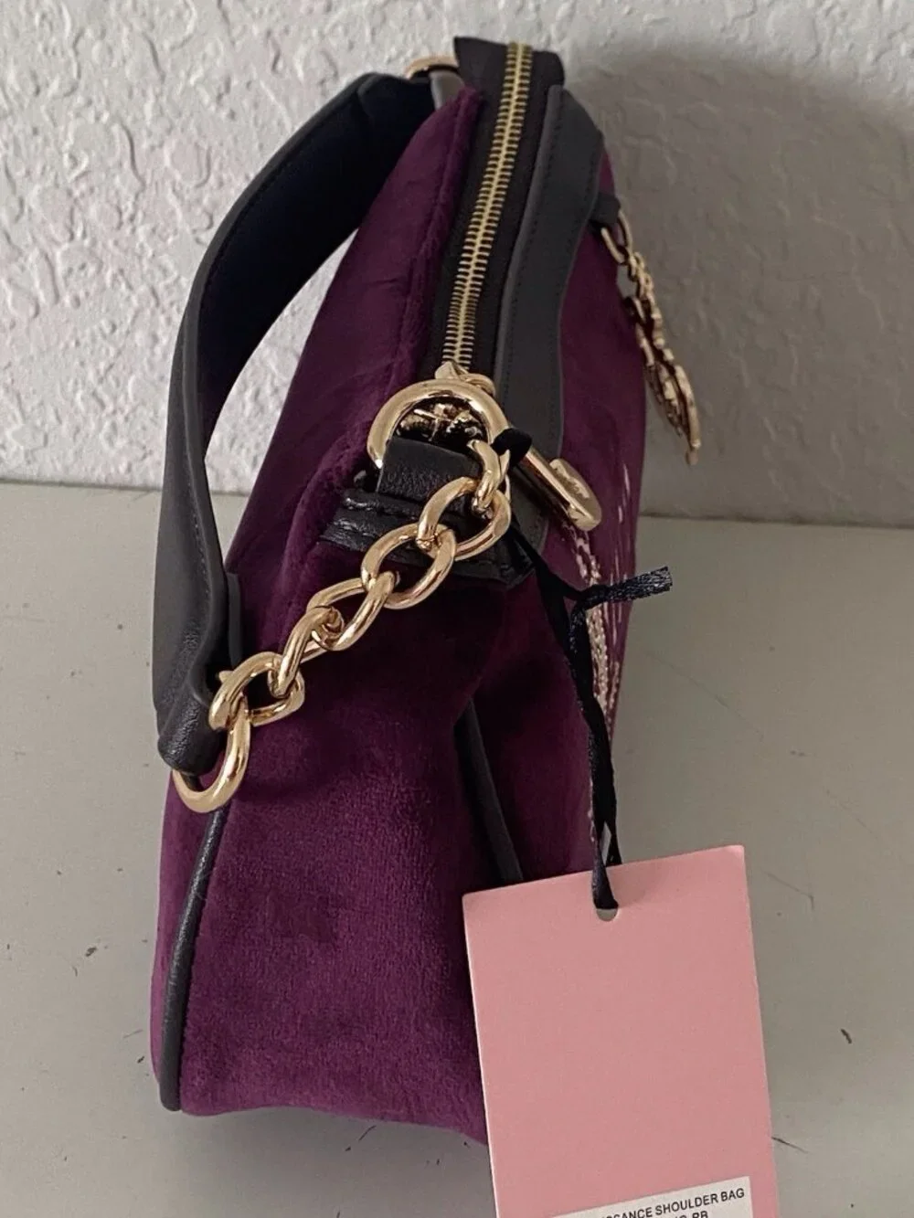 Juicy Couture Juicy Renaissance Shoulder Bag Pickled Beet W/Charm Crown Velvet